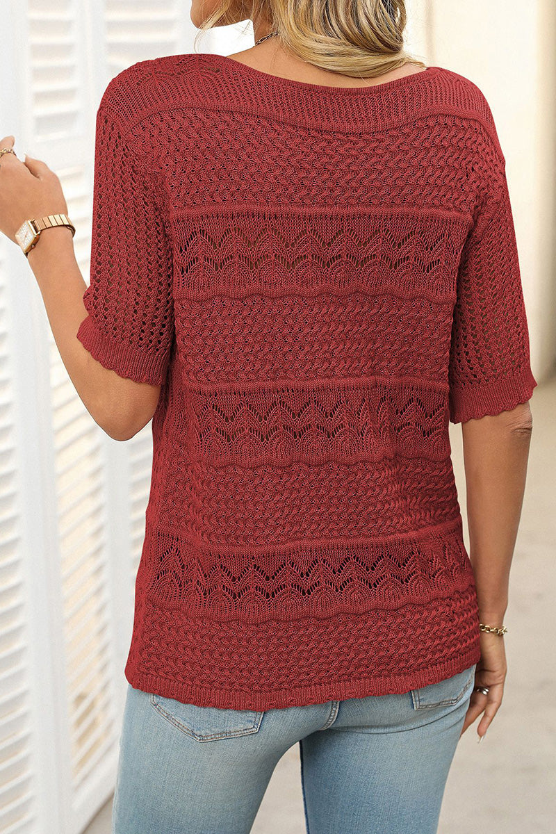 Knit Patterned Short Sleeve Sweater