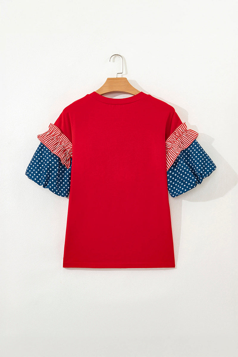 Star & Stripe Short Puff Sleeve Top