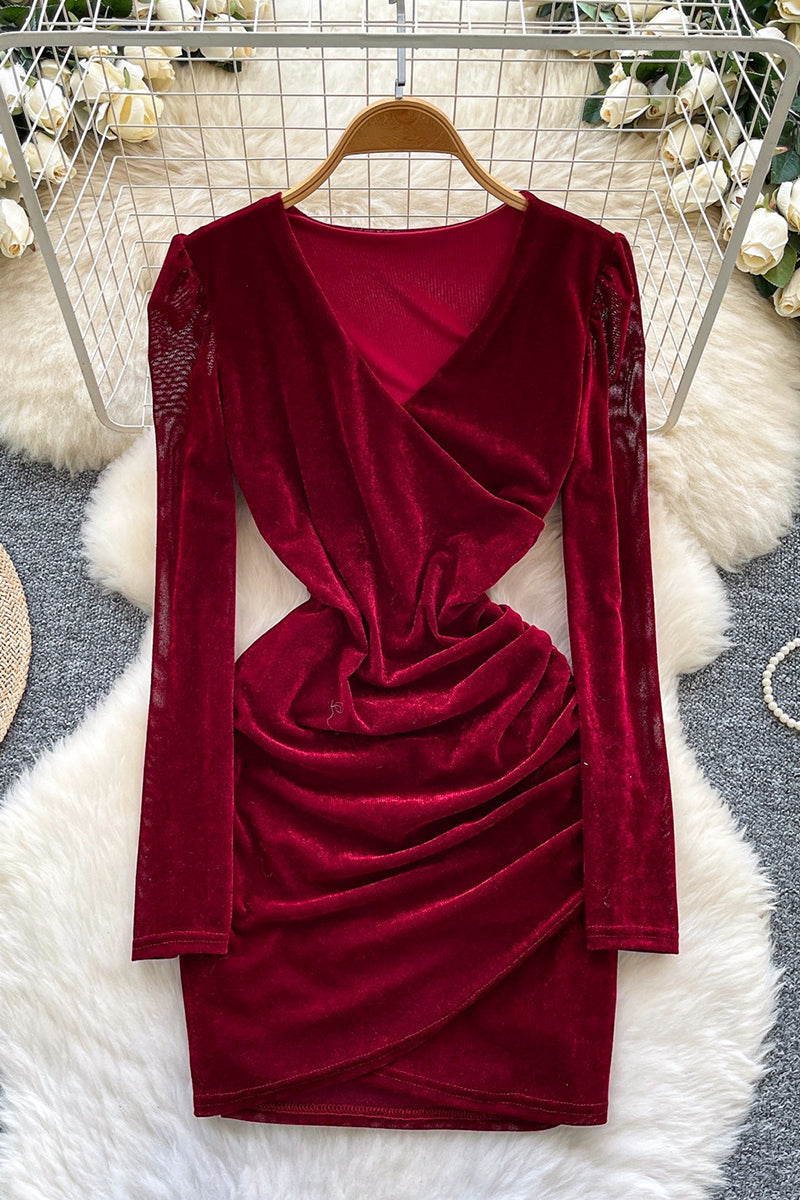 Long Sleeve Ruched Wrap Dress