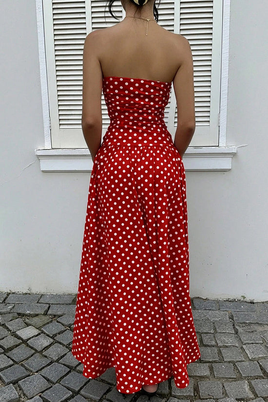 Strapless Polka Dot Casual Maxi Dress
