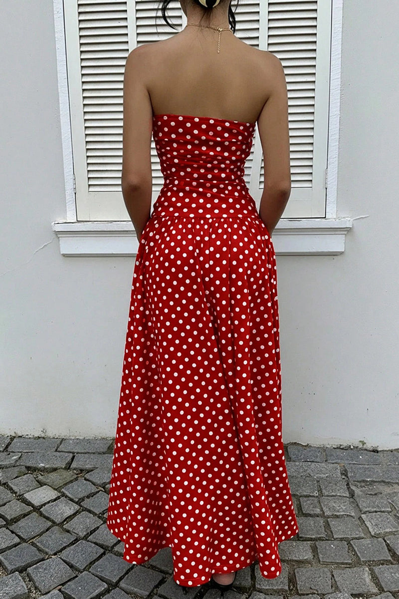 Strapless Polka Dot Casual Maxi Dress