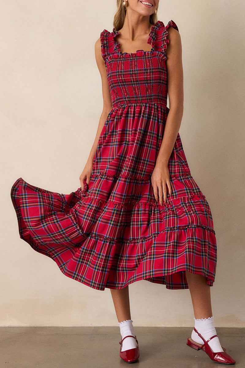 Ruffled Plaid Sleeveless Casual Dress