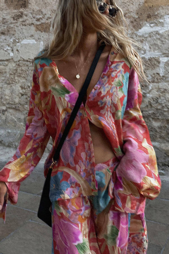 Floral Print Wide-Leg Pants Set