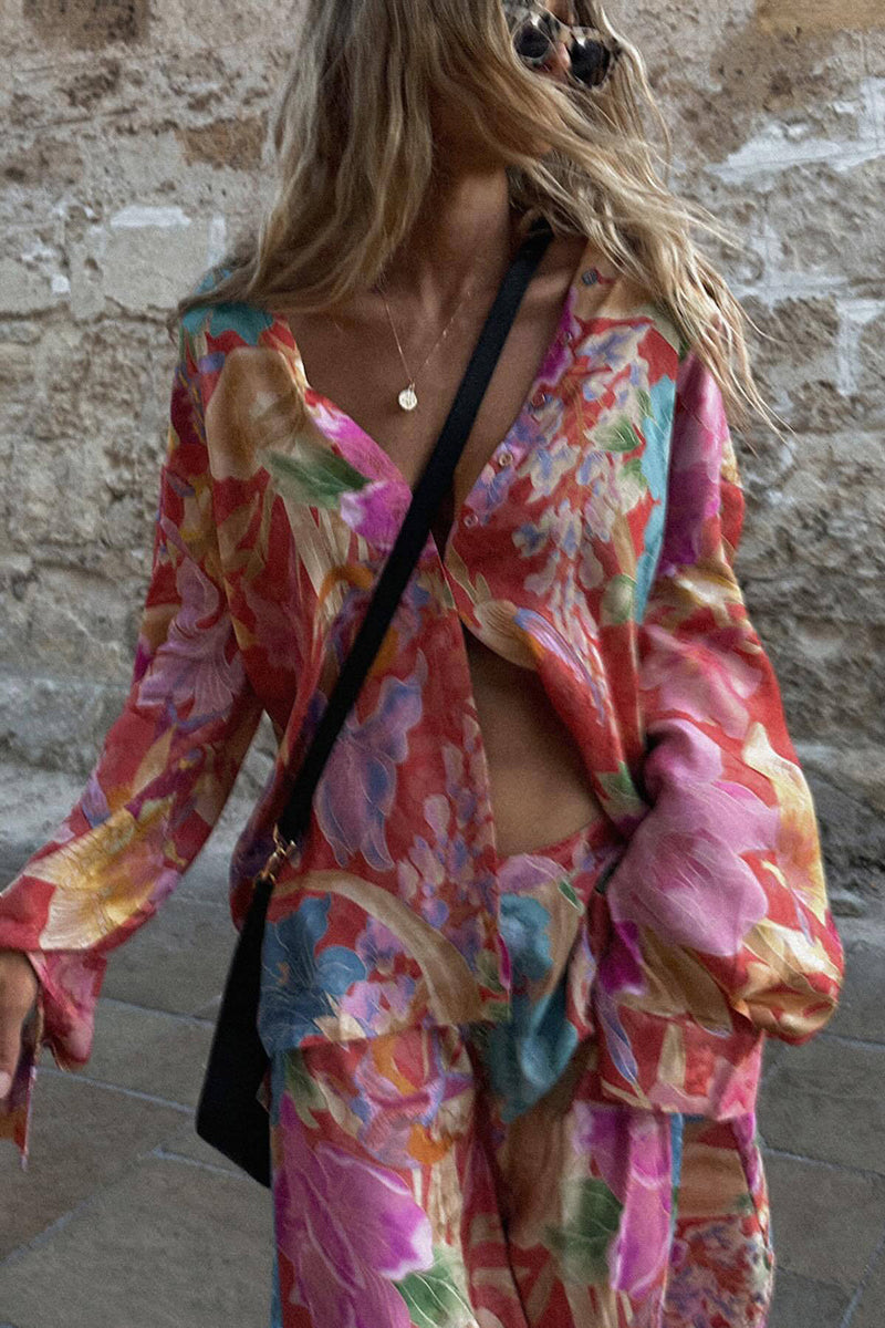 Floral Print Wide-Leg Pants Set