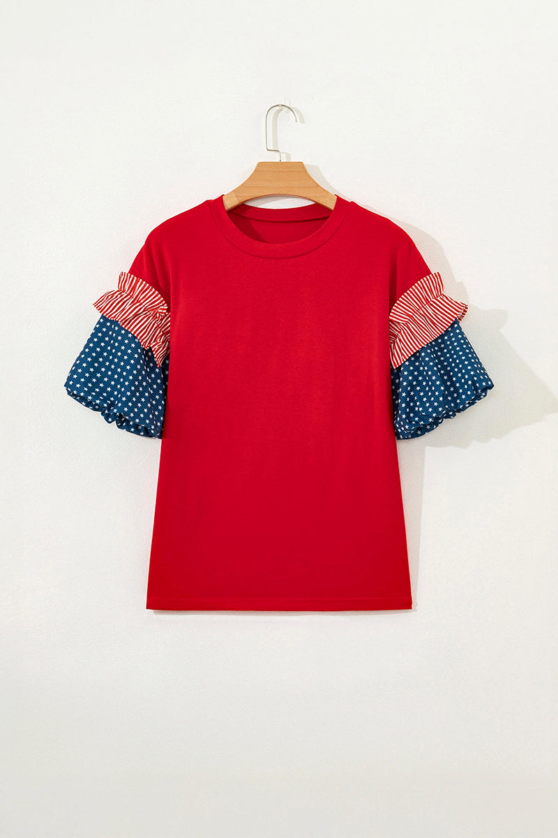 Star & Stripe Short Puff Sleeve Top