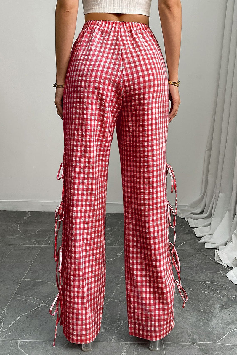 Gingham Tie-Side Casual Pants