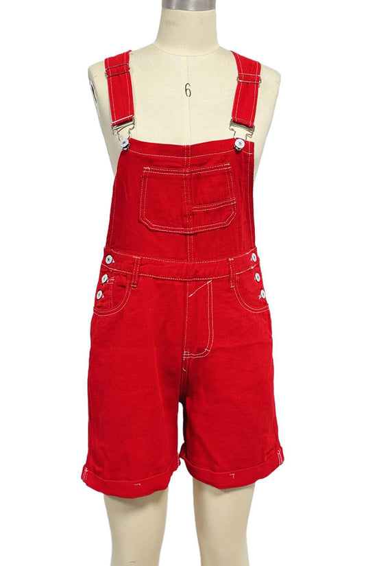 Multi-Pocket Casual Denim Romper