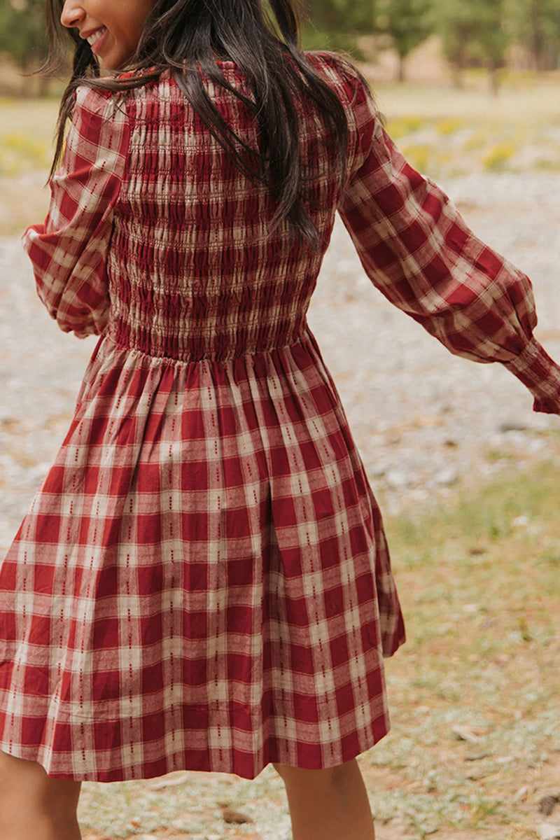 Plaid Long Sleeve Casual Dress