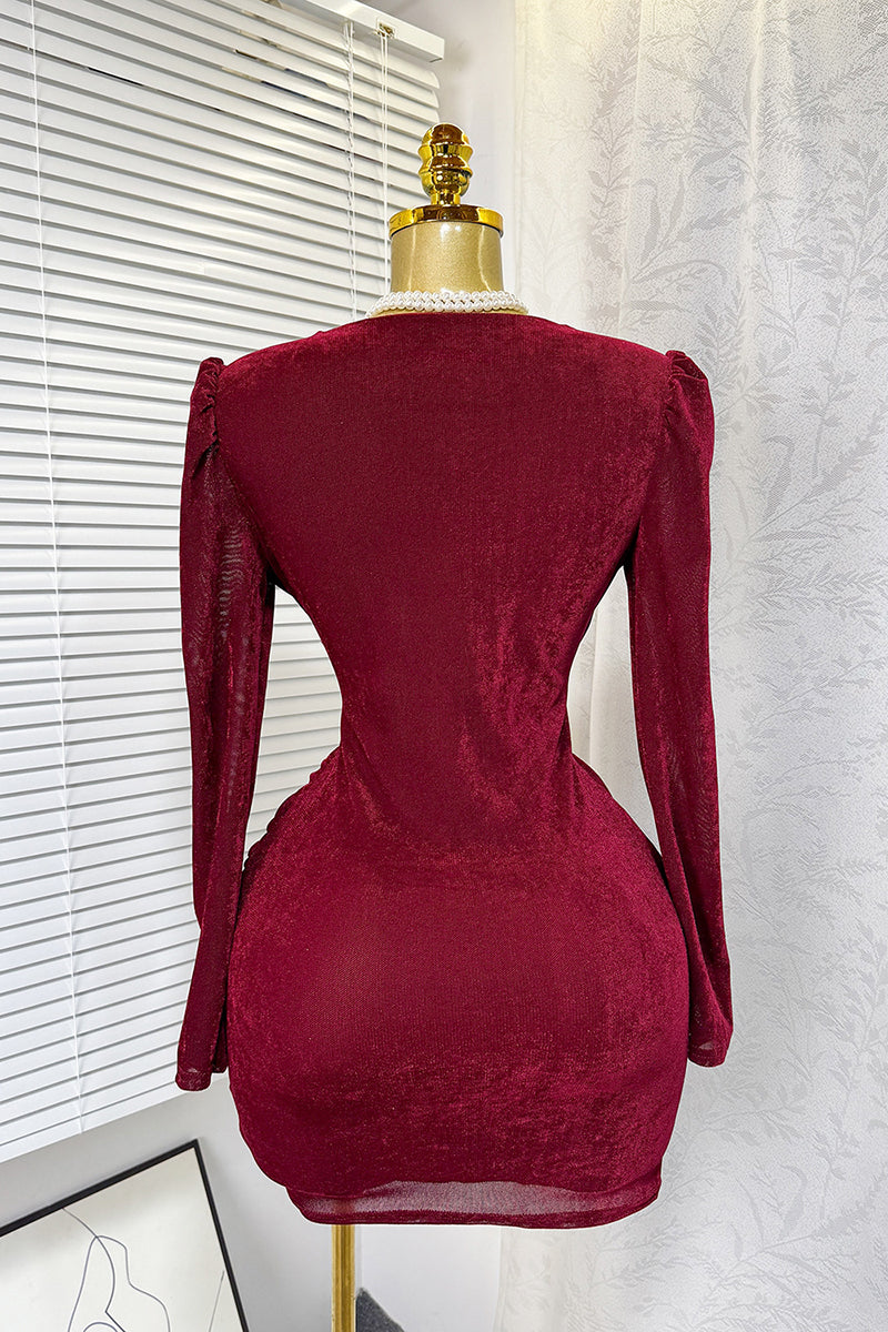 Long Sleeve Ruched Wrap Dress
