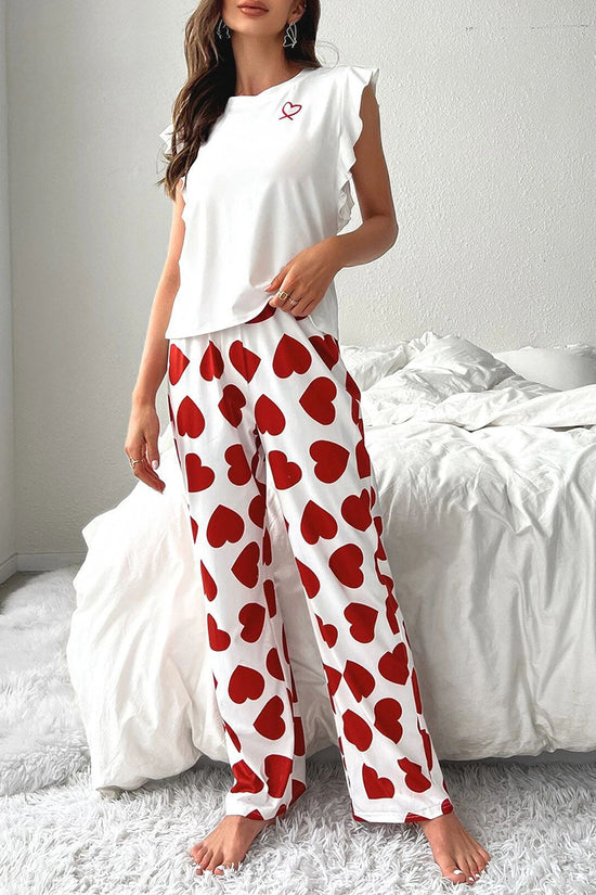 Heart Print Sleeveless Pajama Set