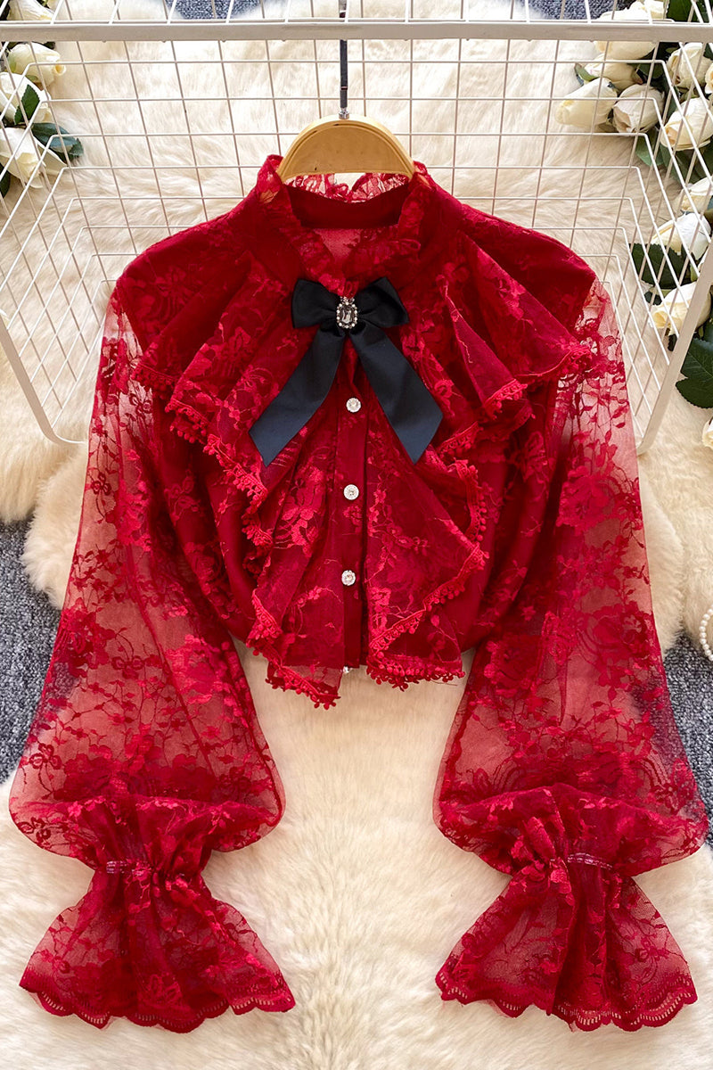 Elegant Lace Blouse with Bow Detail