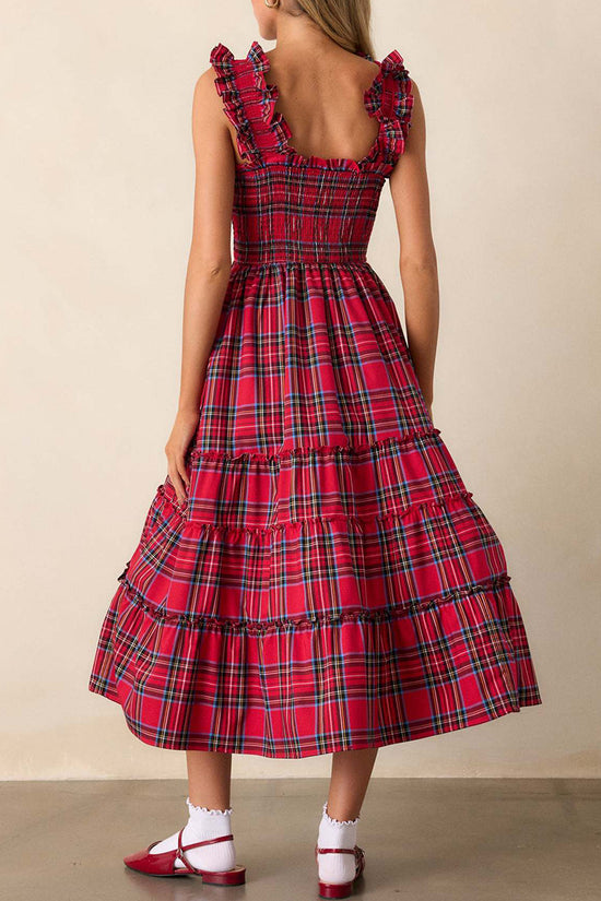 Ruffled Plaid Sleeveless Casual Dress