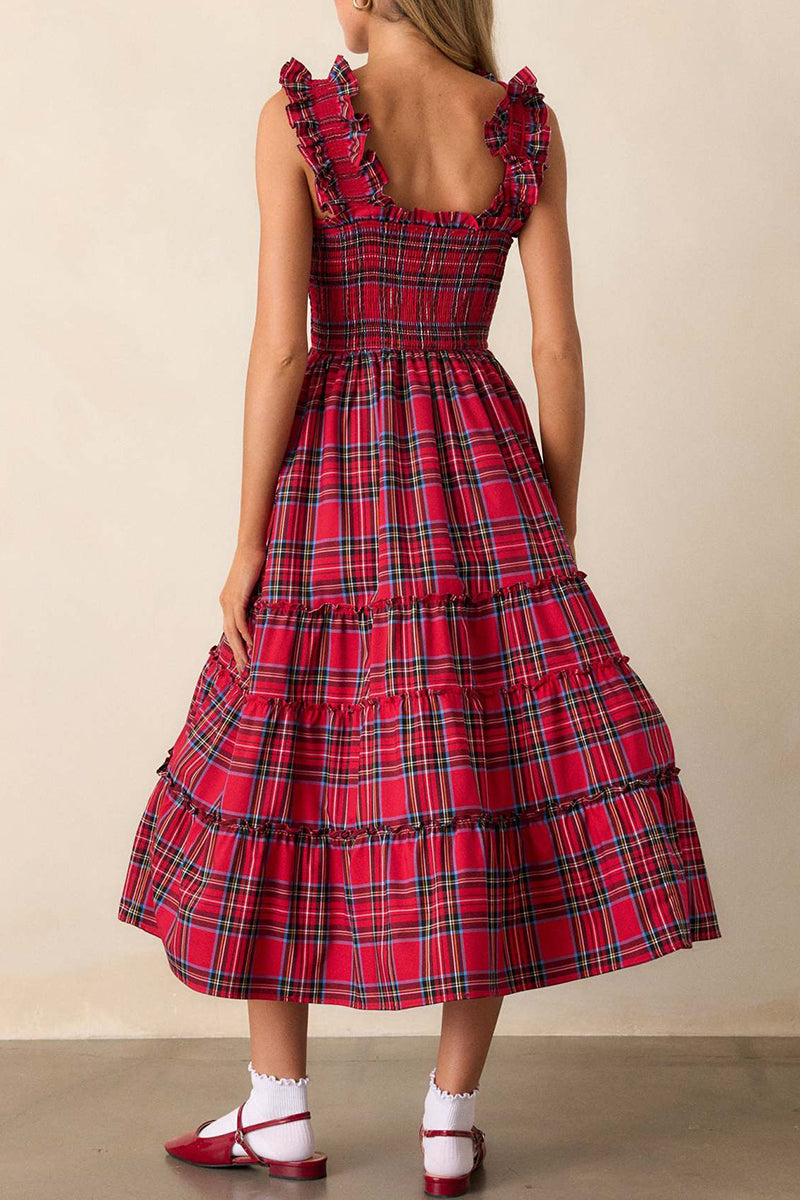 Ruffled Plaid Sleeveless Casual Dress