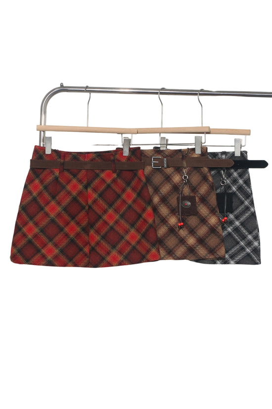 Classic Plaid Belted Mini Skirt