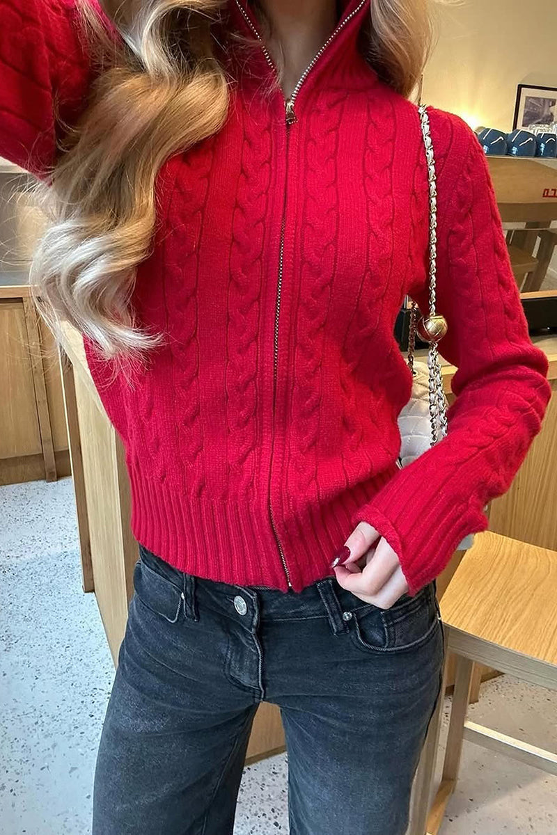 Cable Knit Zip-Up Cardigan