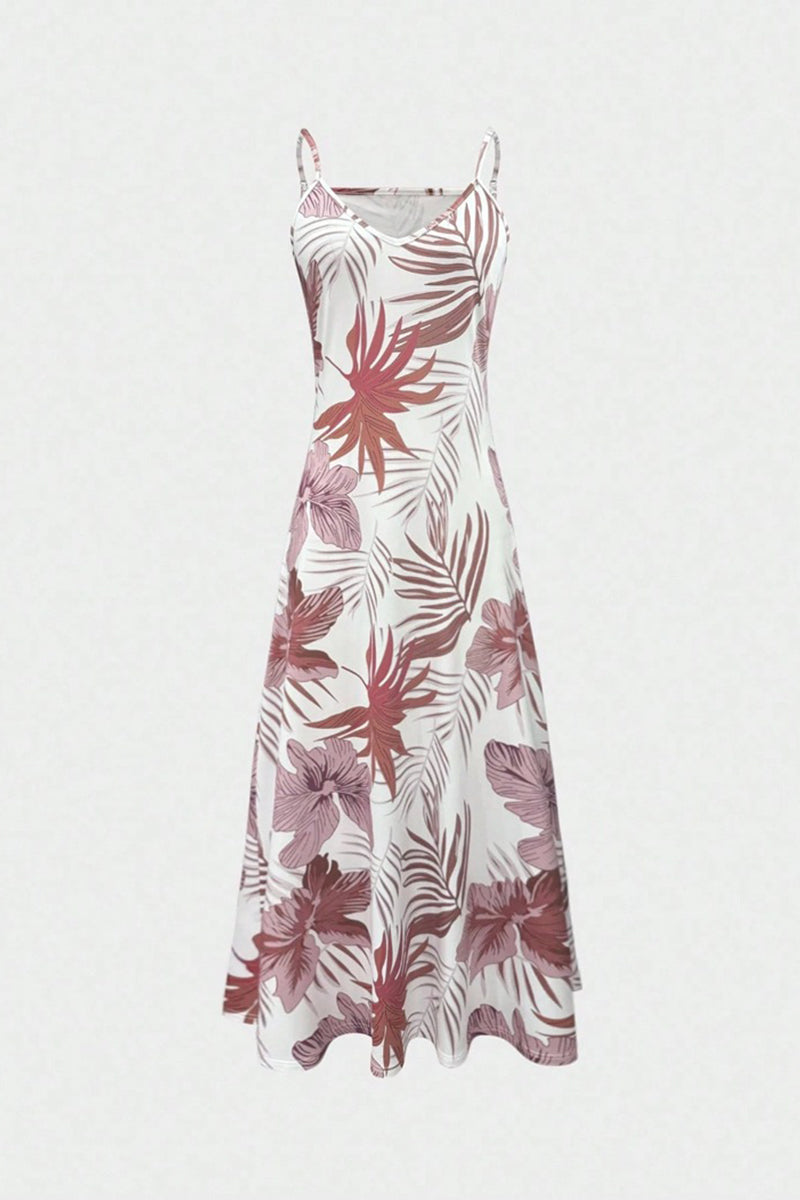 Tropical Print Sleeveless Casual Maxi Dress