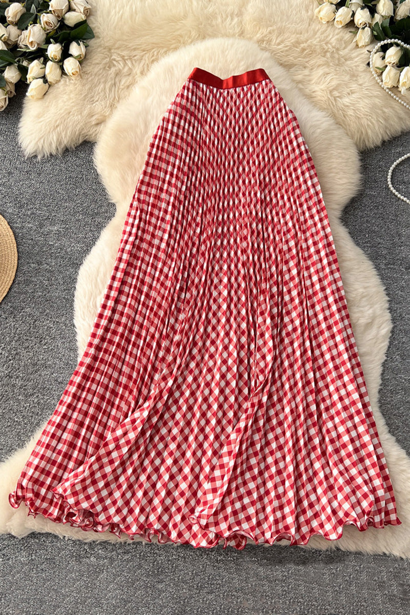 Gingham Pleated Midi Skirt