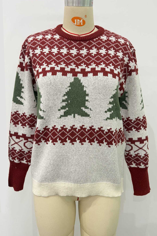 Festive Tree Patterned Holiday Sweater