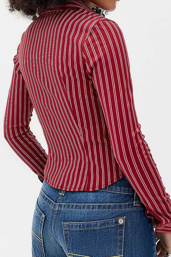 Striped Zip-Up Long Sleeve Blazer