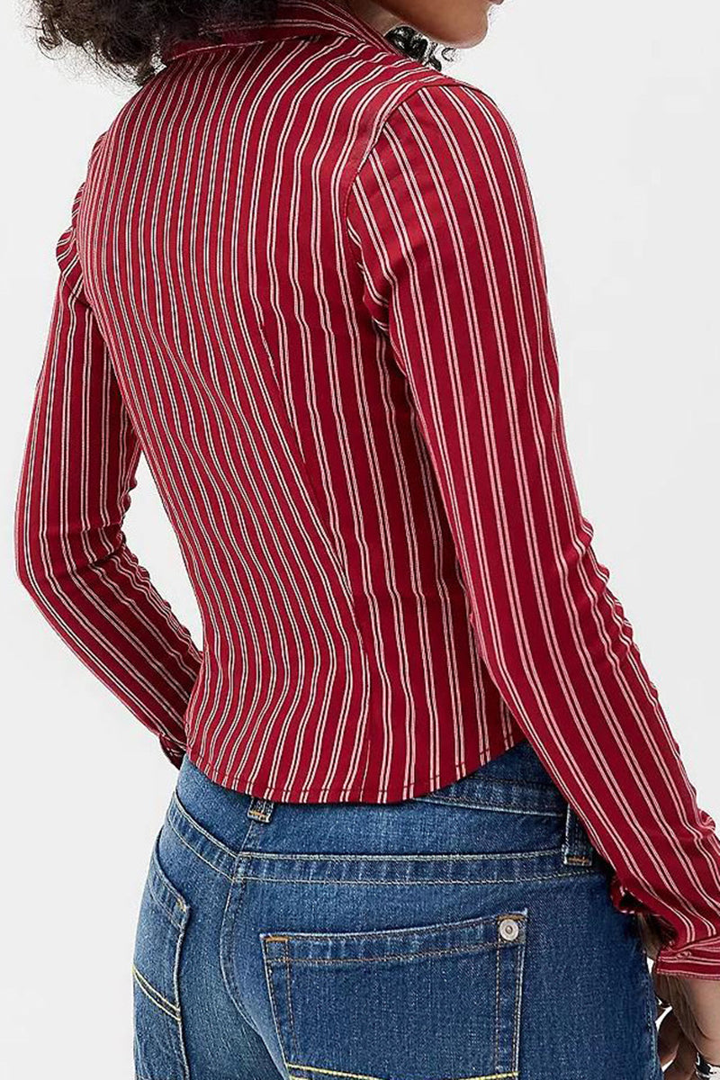 Striped Zip-Up Long Sleeve Blazer