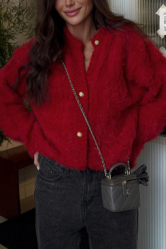 Fluffy Button-Up Cardigan