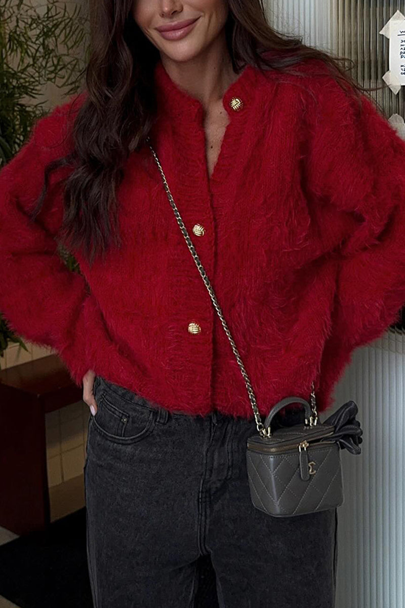 Fluffy Button-Up Cardigan