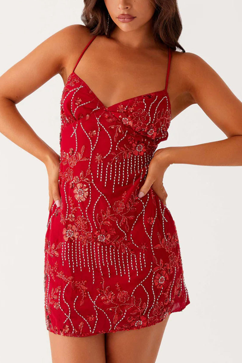 Embellished Spaghetti Strap Mini Dress