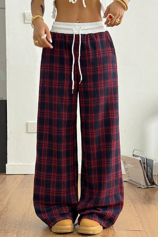 Classic Plaid Wide-Leg Casual Pants