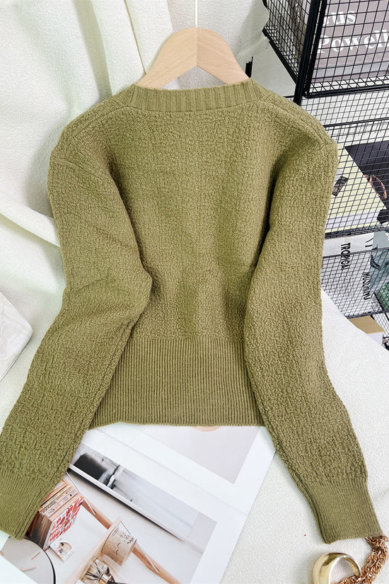 Ribbed Button-Up V-Neck Cardigan