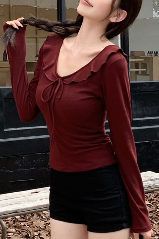 Stylish Long Sleeve Bow-Knot Top