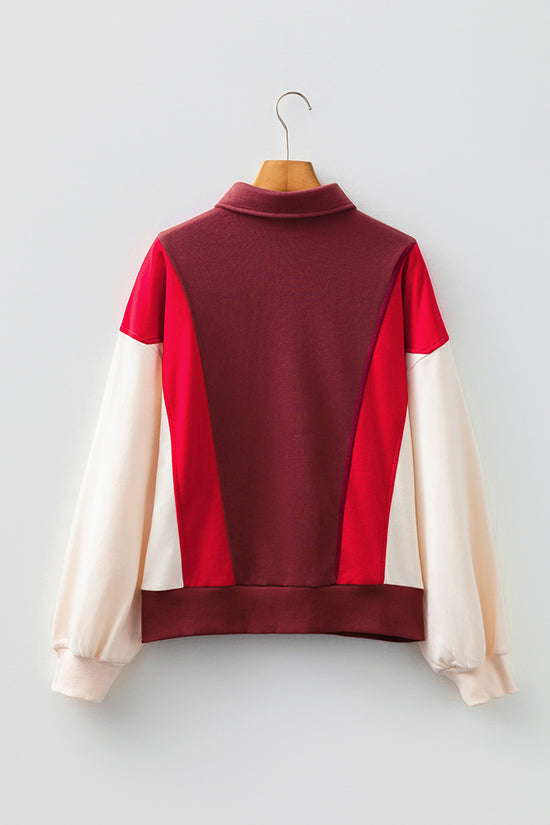 Colorblock Snap Neck Sweatshirt