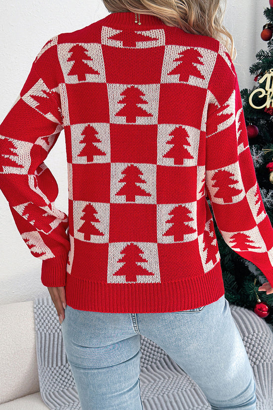 Festive Tree Patterned Knit Sweater