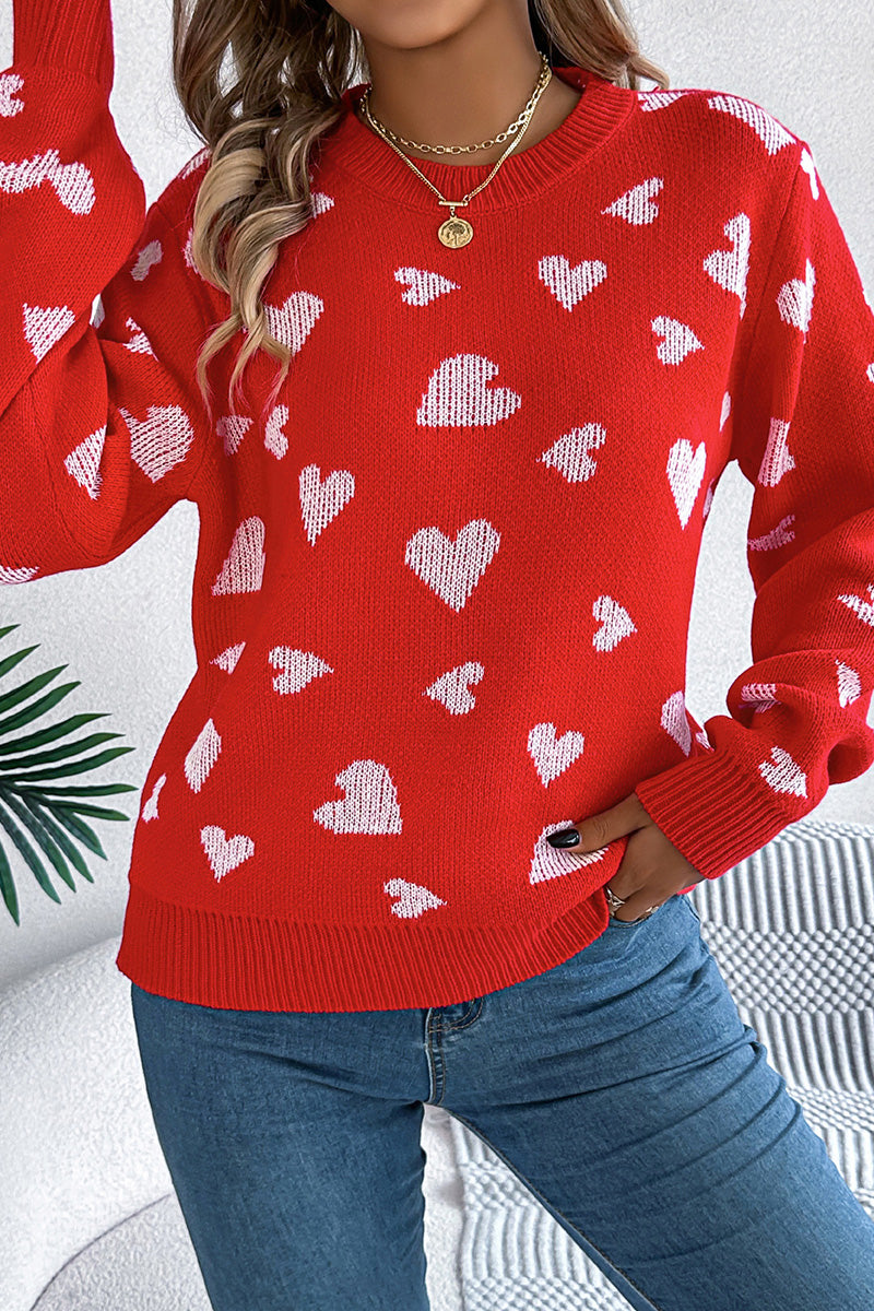 Heart Pattern Long Sleeve Sweater