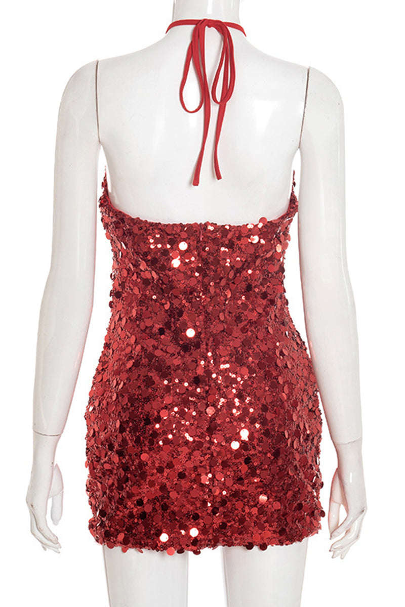 Sparkling Sequin Halter Mini Dress