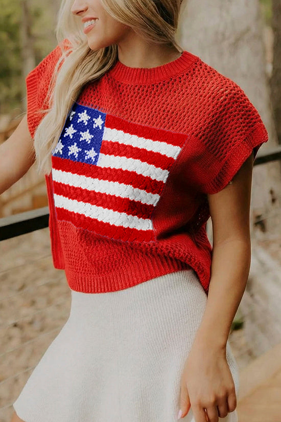 Flag Graphic Short Sleeve Sweater Top
