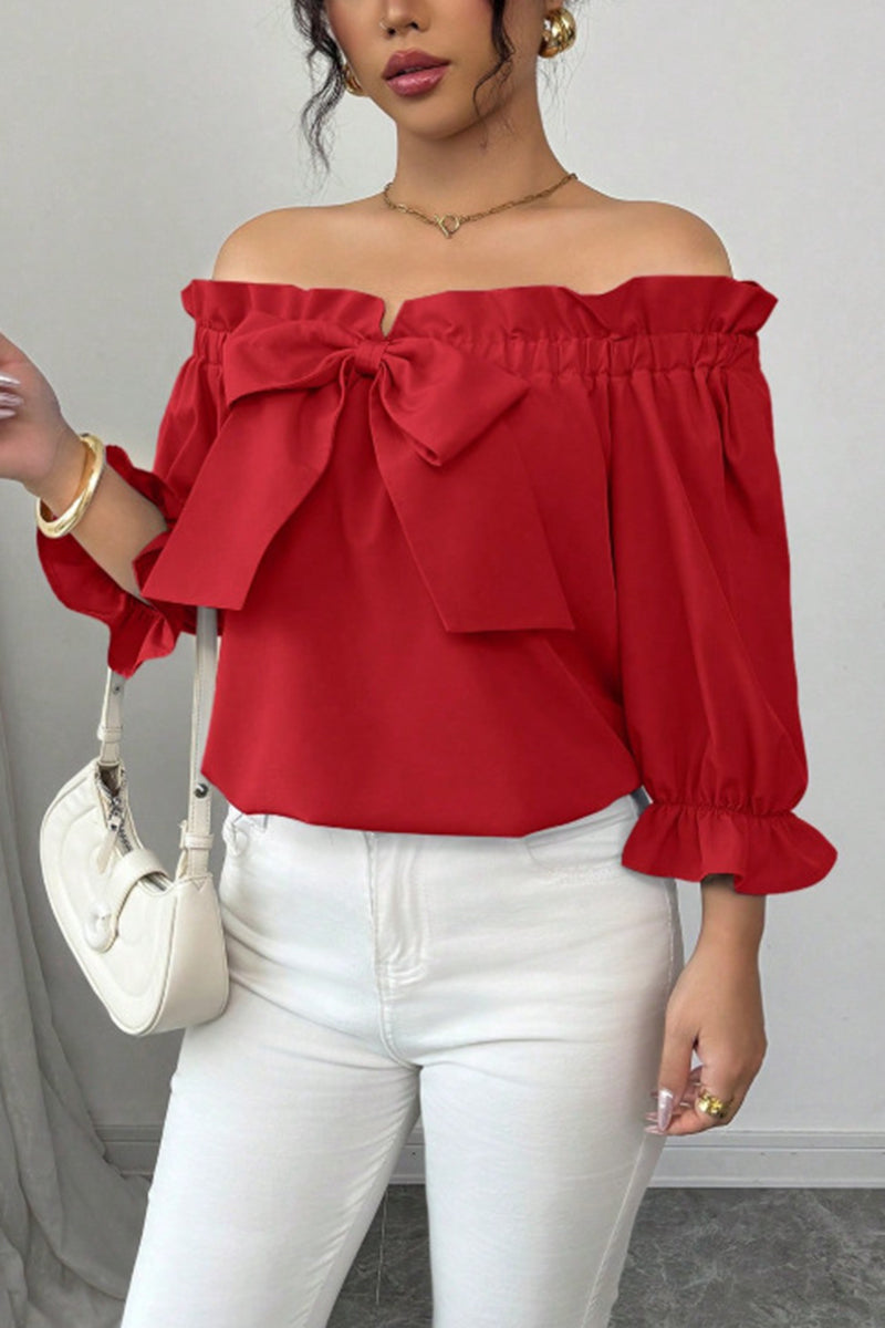 Elegant Bow Accent Ruffle Blouse