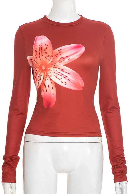 Floral Print Long Sleeve Bodycon Top