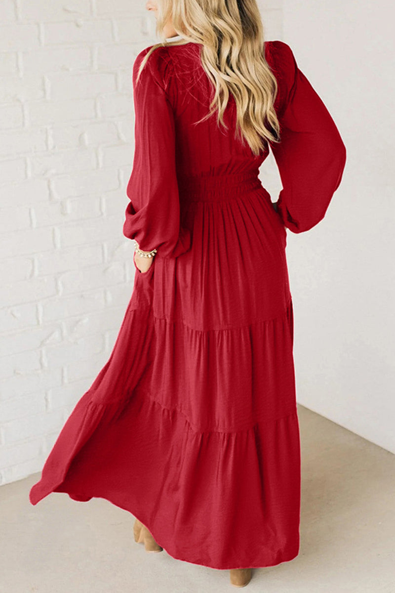 Boho V-Neck Long Sleeve Maxi Dress