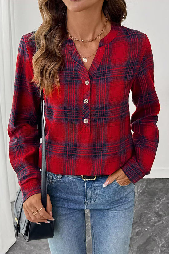Plaid Button-Up Casual Blouse