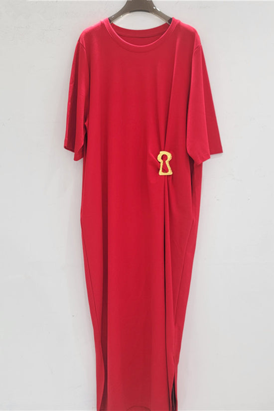 Keyhole Accent Loose T-Shirt Dress