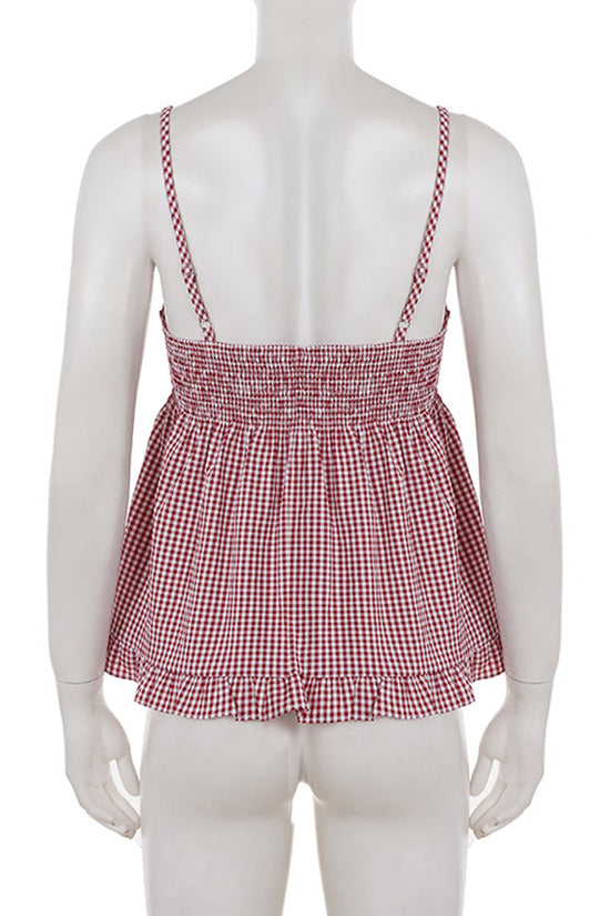 Lace Trim Gingham Camisole Top