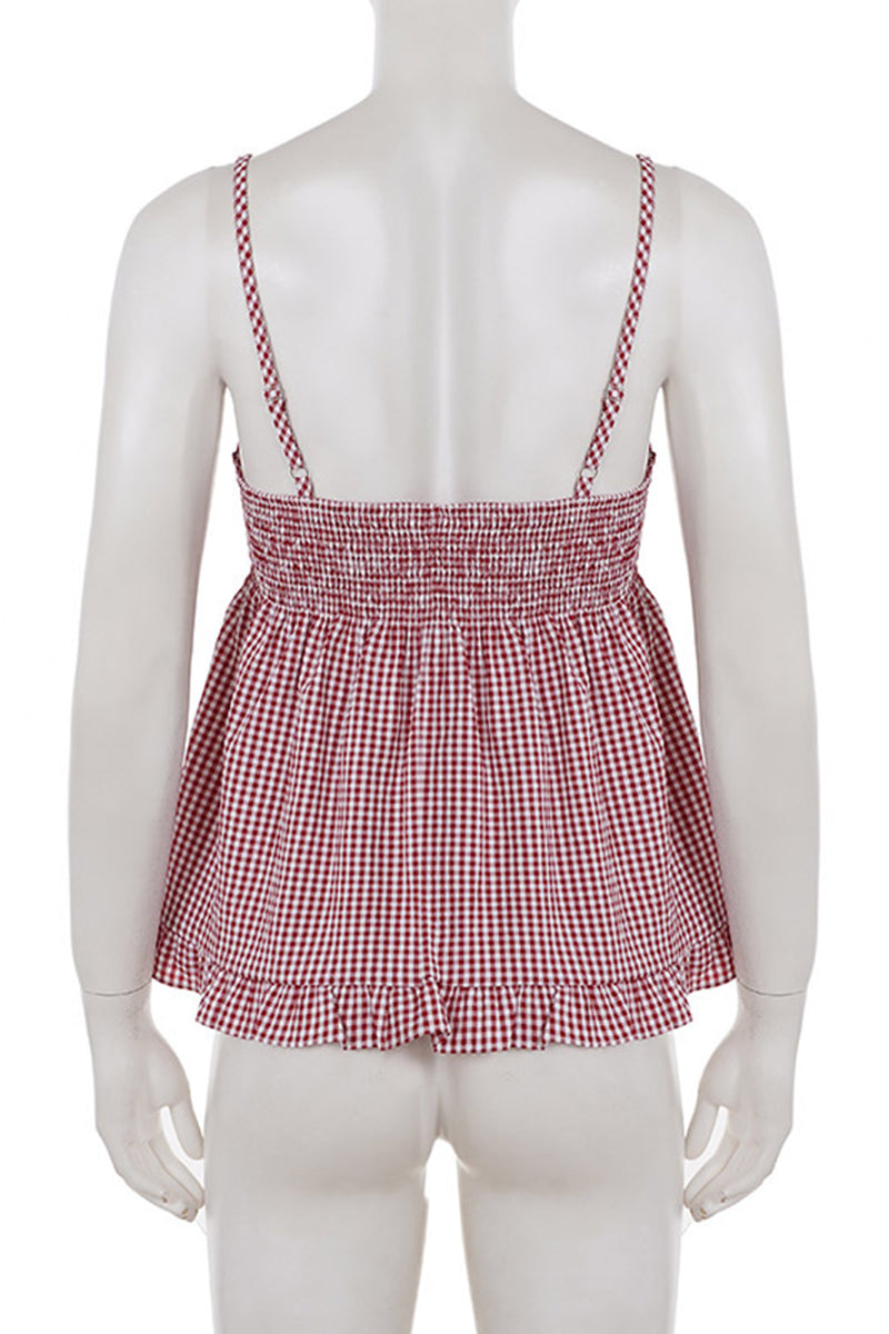 Lace Trim Gingham Camisole Top