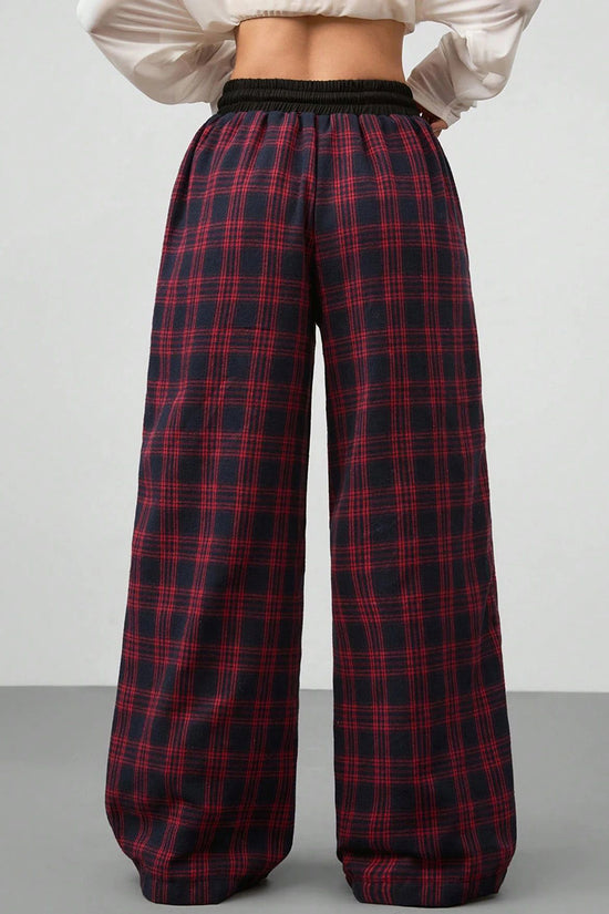 Plaid High-Waisted Casual Pants