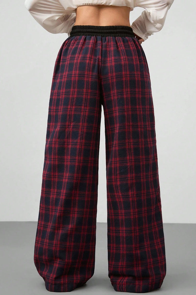 Plaid High-Waisted Casual Pants