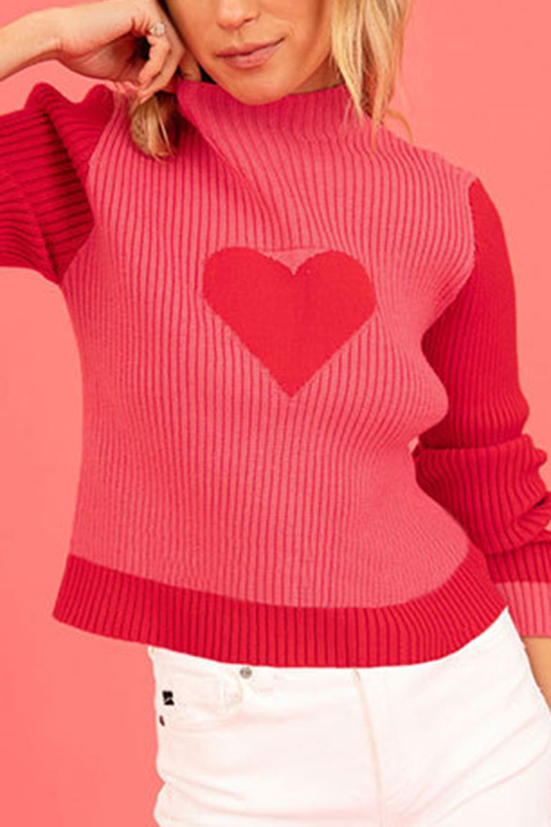 Heart Detail Ribbed Sweater