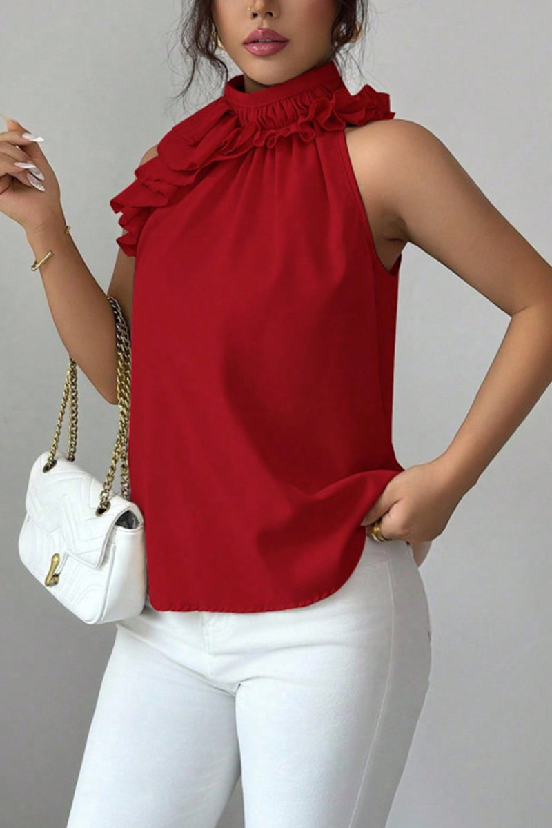 Ruffled Mock Neck Tank Top