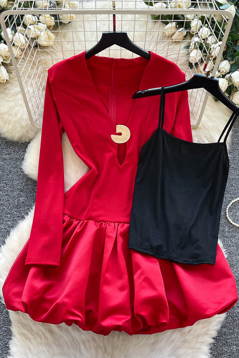 V Neck Bubble Dress with Cami Set