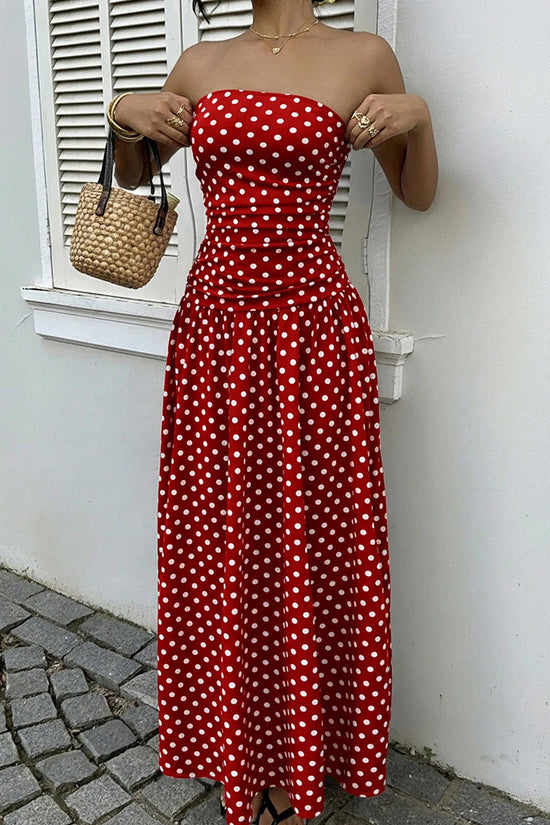 Strapless Polka Dot Casual Maxi Dress