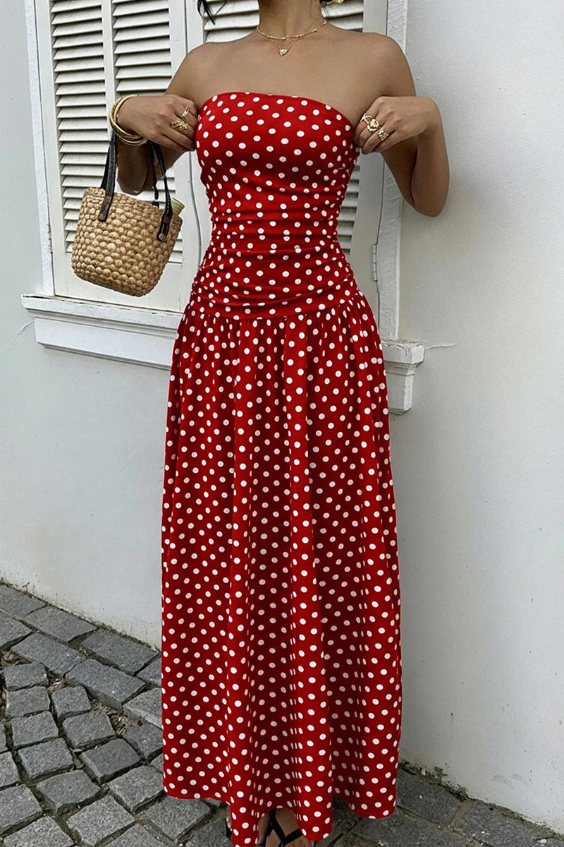Strapless Polka Dot Casual Maxi Dress