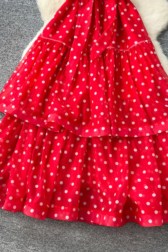 Polka Dot Sleeveless Tiered Casual Dress